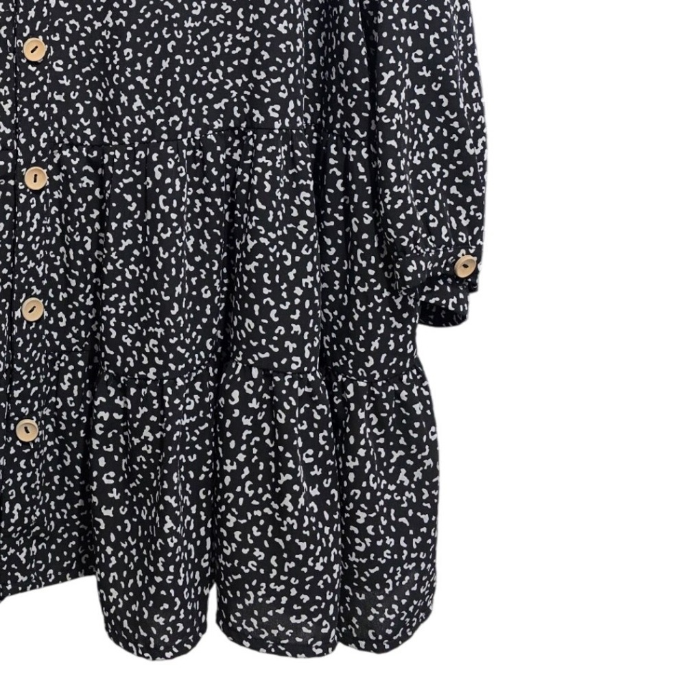 1X ENTRO Women's Plus black white peasant babydoll tiered button up blouse flowy - Picture 2 of 2